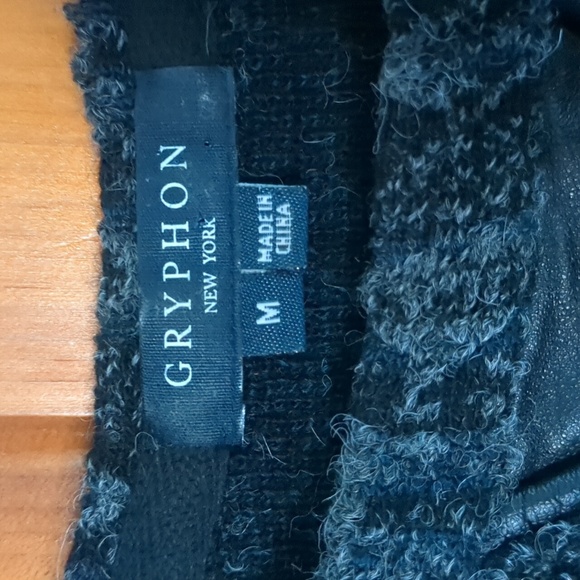 GRYPHON* size M genuine leather 3/4 sleeve round neck casual sweater sweatshirt - Picture 10 of 15